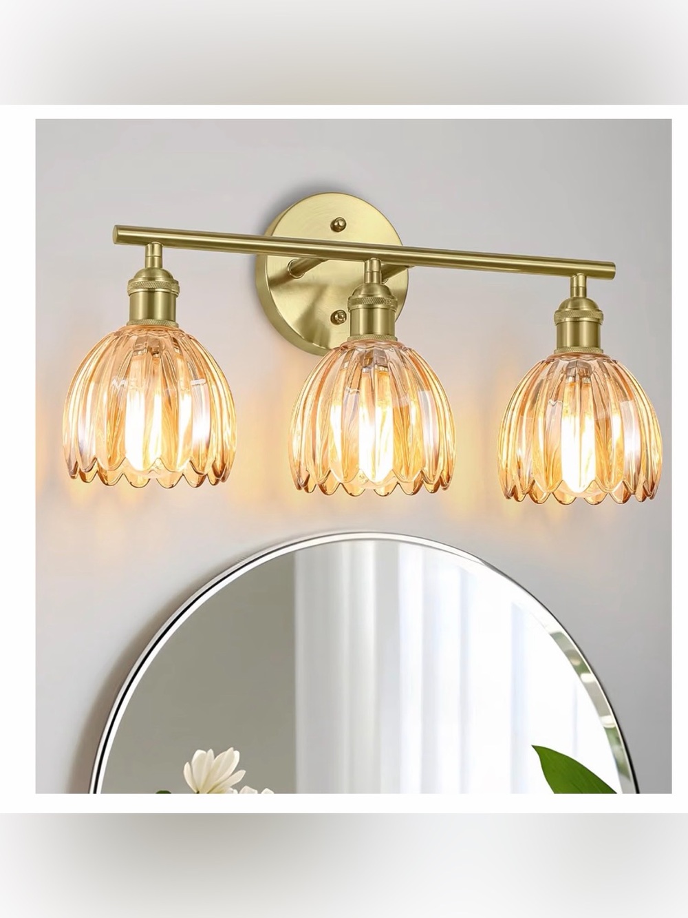 Vintsge Gold 3-Light Bathroom Vanity Sconce with Amber Glass Shades